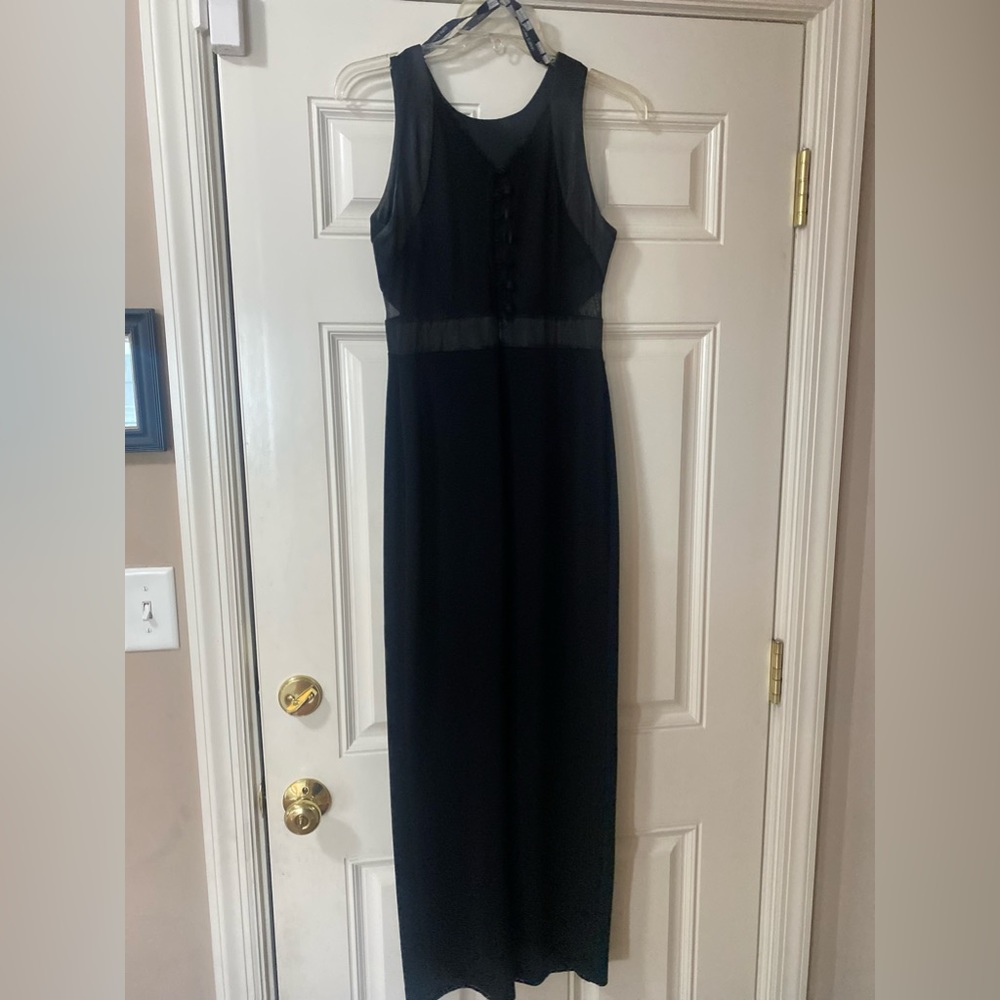 Size 6 Long, Black Formal Dress… Sheer Sides & Button-Down Back!